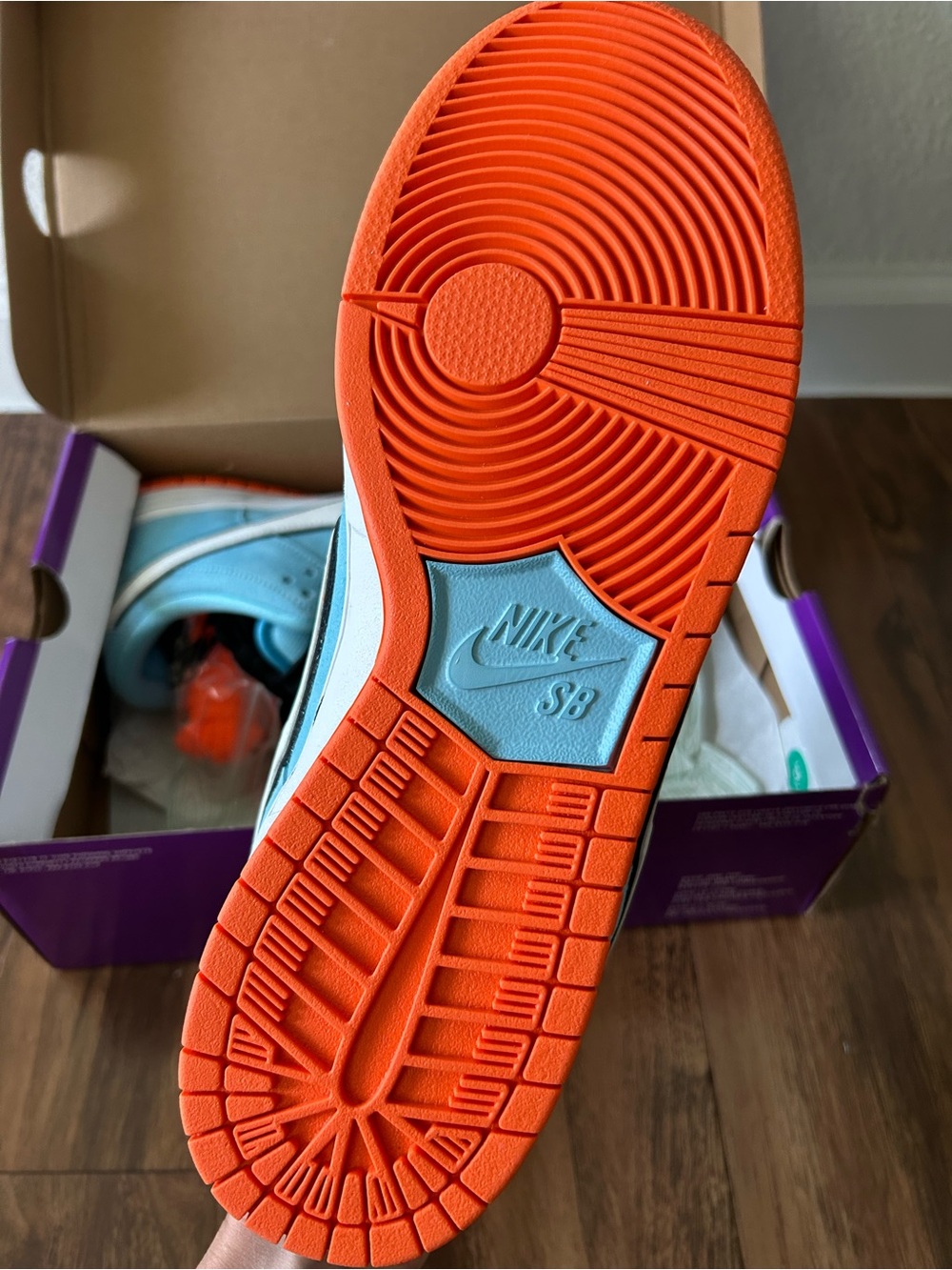 Nike Dunk Low Light Blue with White Swoosh and Orange Outsole - Picture 3 of 6